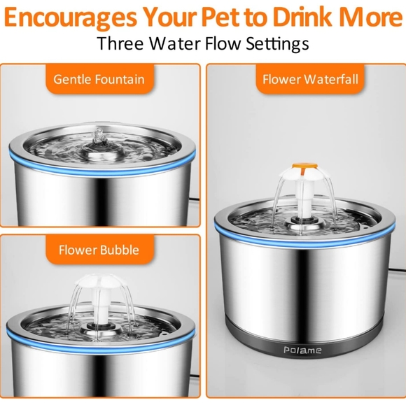 POLAME Pet Flower Water Fountain Stainless Steel - Picture 9 of 12